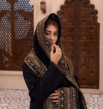 Royal Noir Embroidered Premium Pure Cotton Suit Set with Heavy Traditional Dupatta
