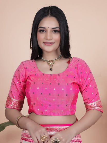 Elegant Cream and Pink Banarasi Silk Saree with Rich Silver Zari Weaving