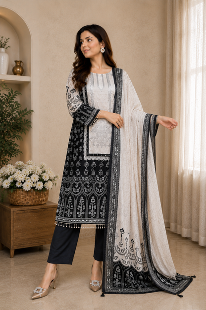 Gorgeous Black Chinon Embroidery Suit Set