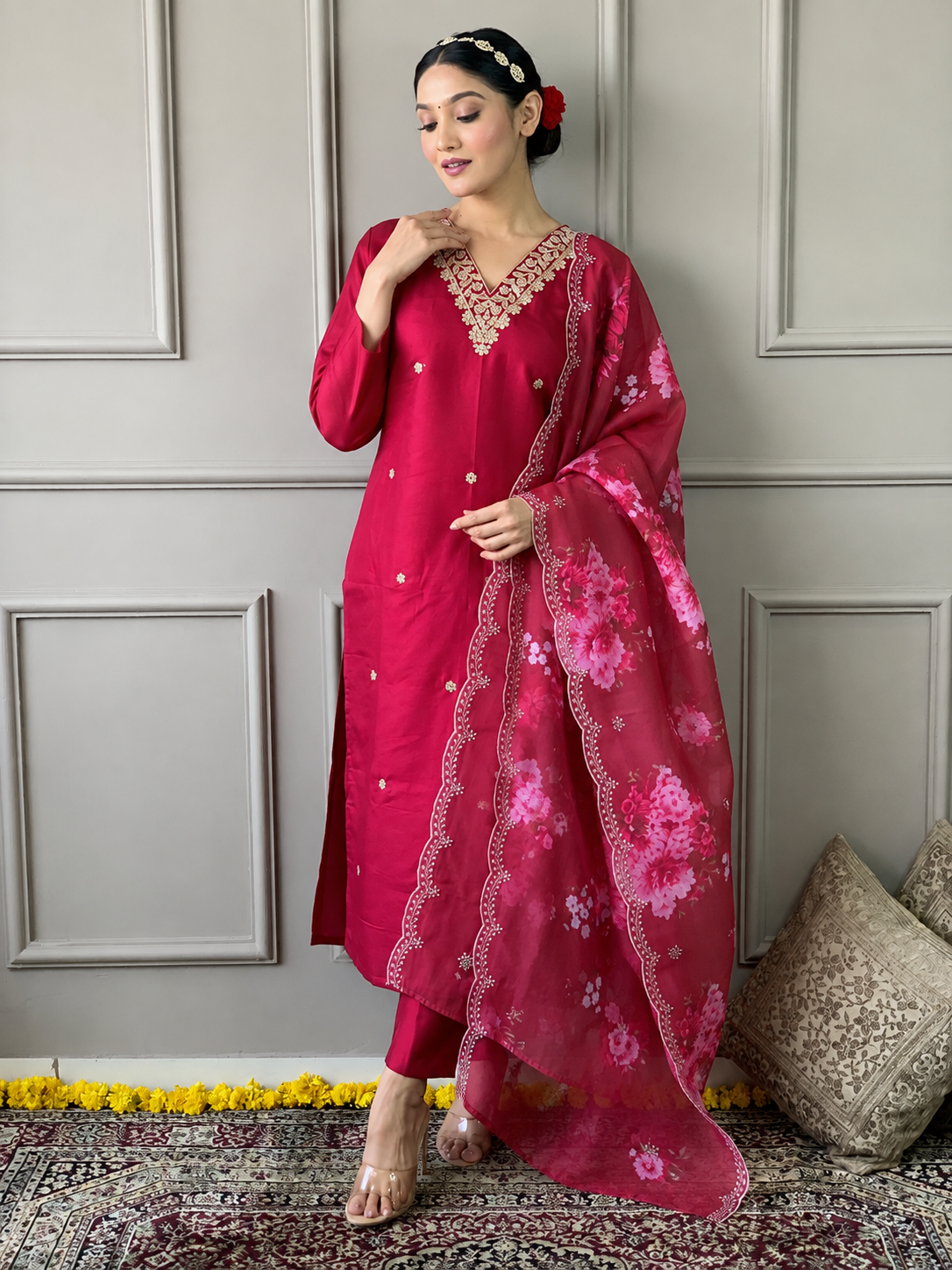 Festive Bloom Premium Embroidered Suit Set