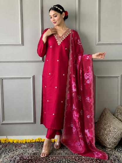 Festive Bloom Premium Embroidered Suit Set
