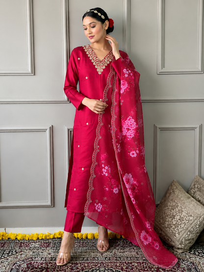 Festive Bloom Premium Embroidered Suit Set