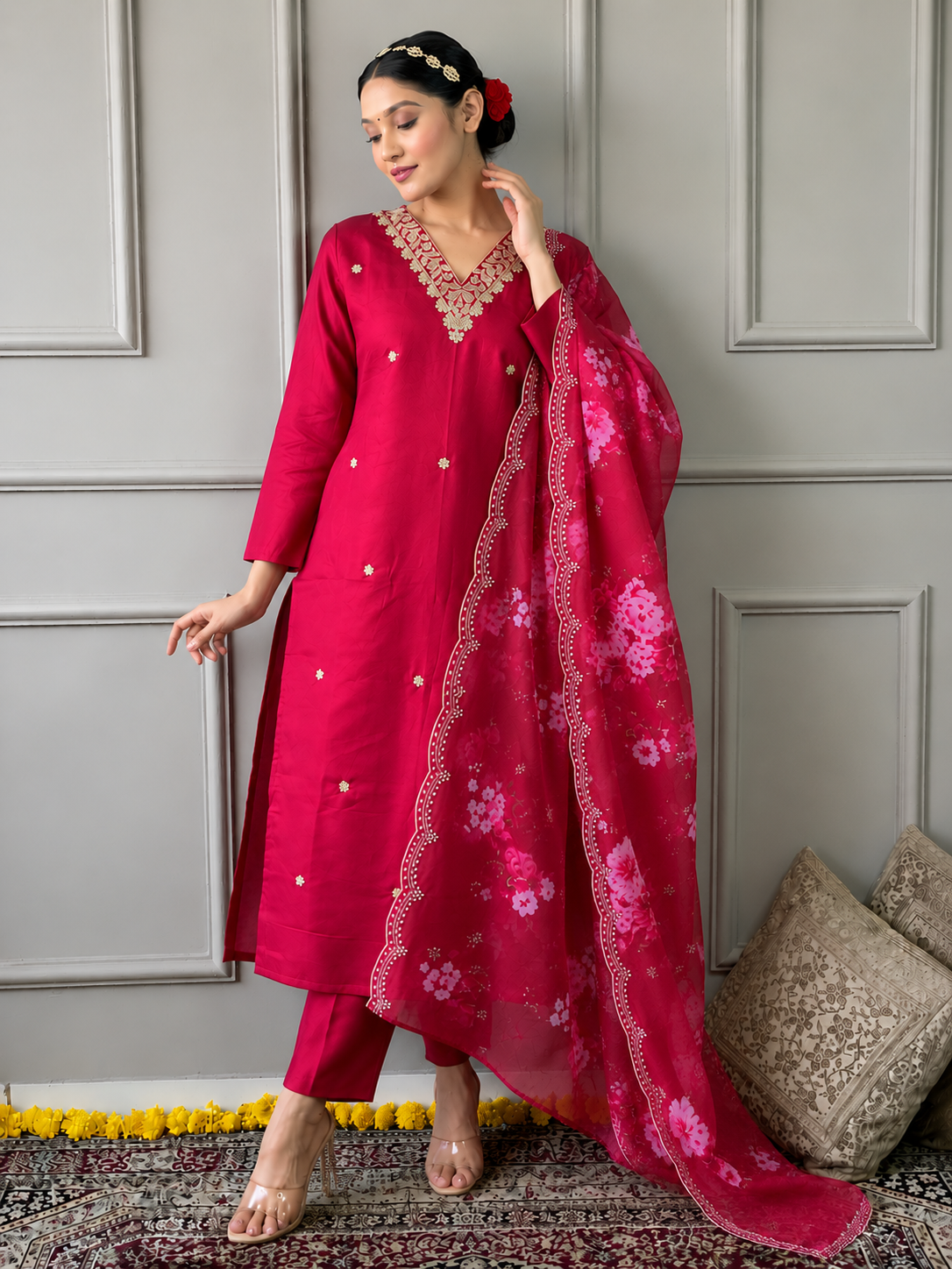 Festive Bloom Premium Embroidered Suit Set