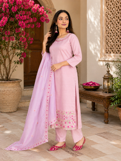 Elegant Pink Embroidered Festive Suit Set