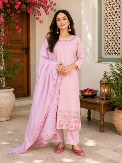 Elegant Pink Embroidered Festive Suit Set