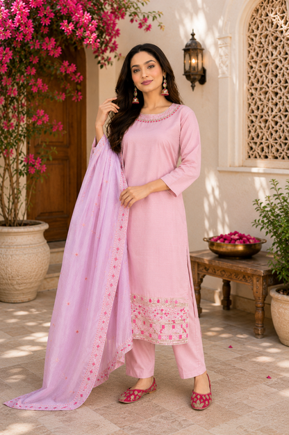 Elegant Pink Embroidered Festive Suit Set