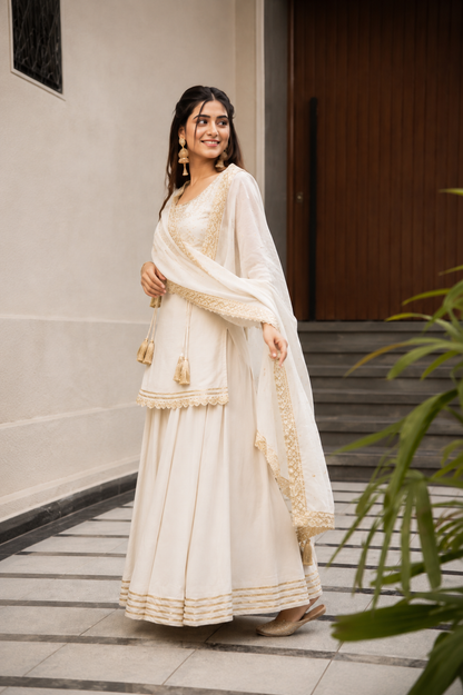 Graceful White Gold Embroidered Sharara Suit Set