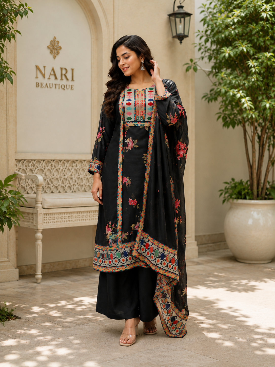Classic Bloom Premium Muslin Ethnic Suit Set with Printed Dupatta