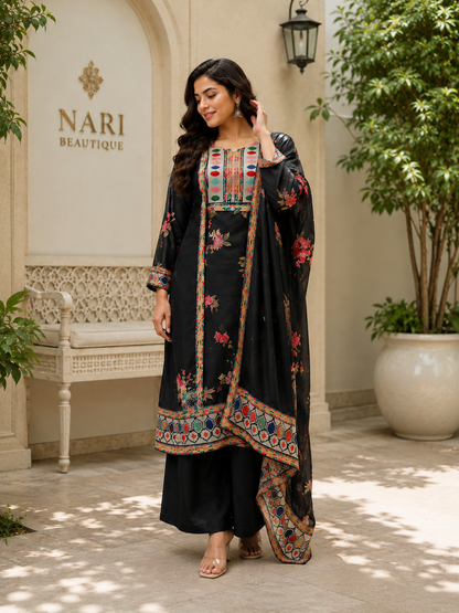Classic Bloom Premium Muslin Ethnic Suit Set with Printed Dupatta