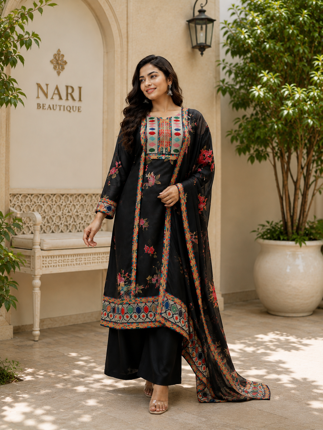 Classic Bloom Premium Muslin Ethnic Suit Set with Printed Dupatta