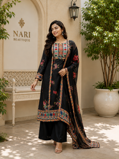 Classic Bloom Premium Muslin Ethnic Suit Set with Printed Dupatta