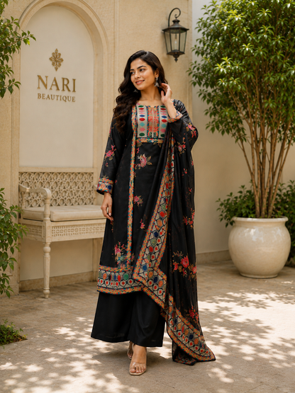 Classic Bloom Premium Muslin Ethnic Suit Set with Printed Dupatta