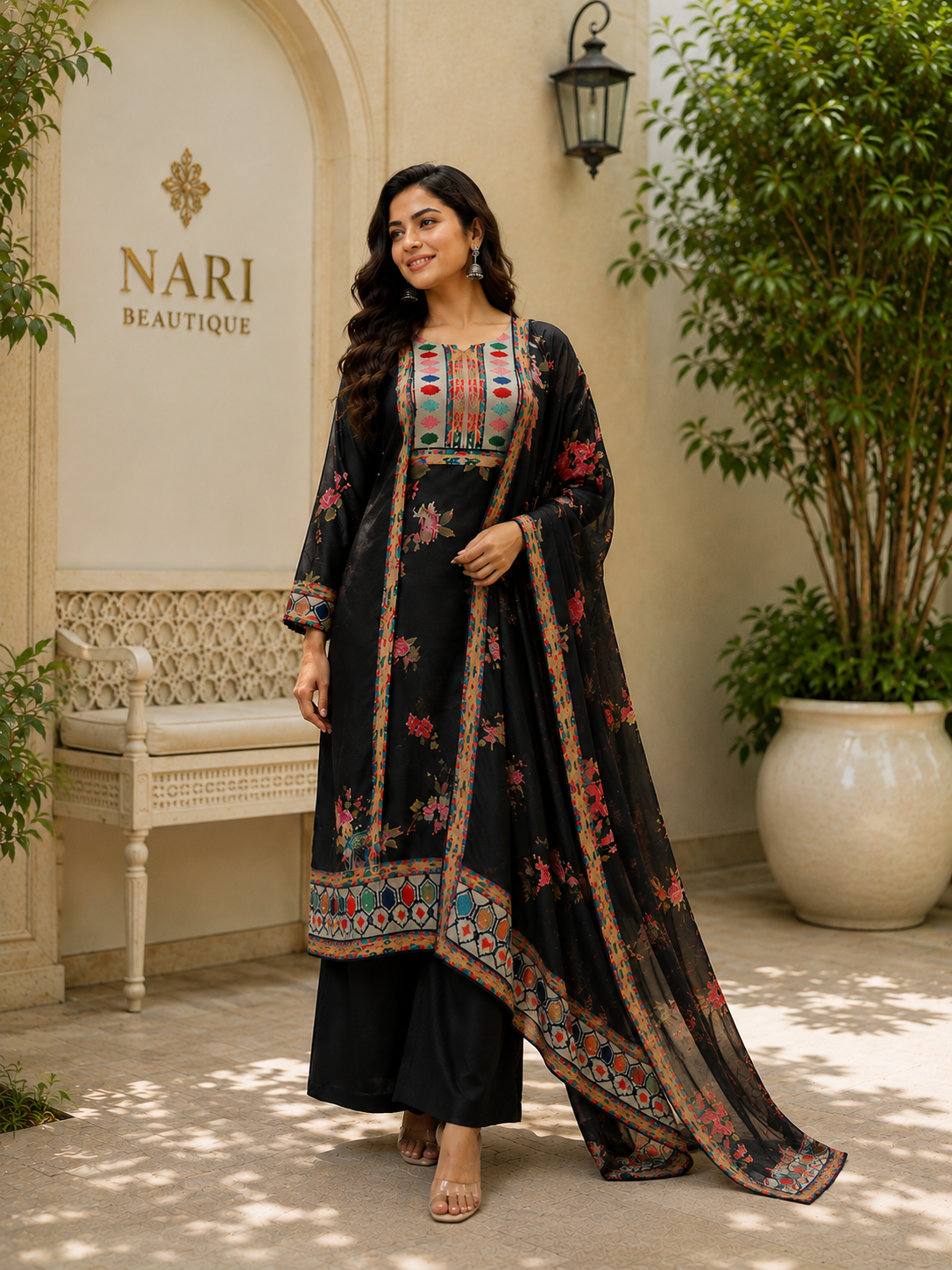 Classic Bloom Premium Muslin Ethnic Suit Set with Printed Dupatta