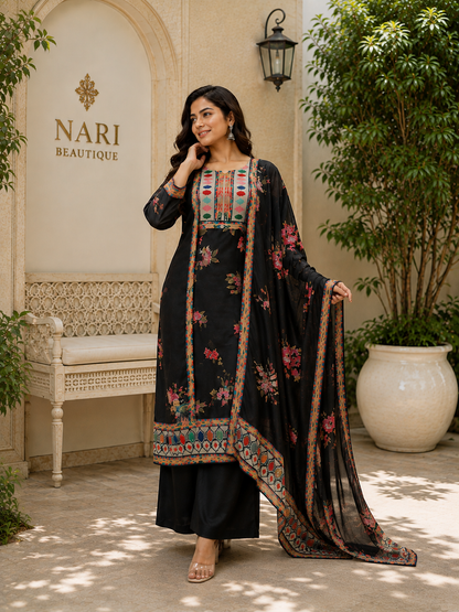 Classic Bloom Premium Muslin Ethnic Suit Set with Printed Dupatta
