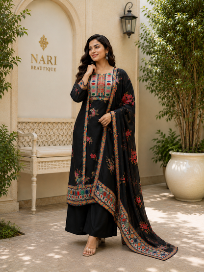 Classic Bloom Premium Muslin Ethnic Suit Set with Printed Dupatta