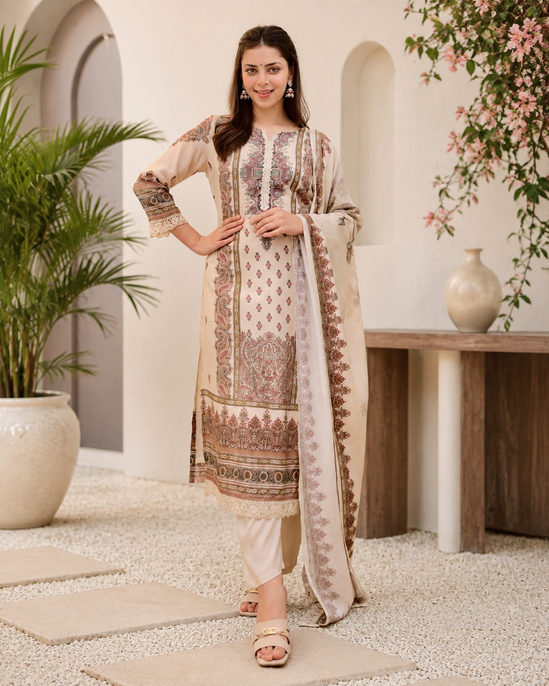 Trendy Ethnic Muslin Printed Suit Set Collection