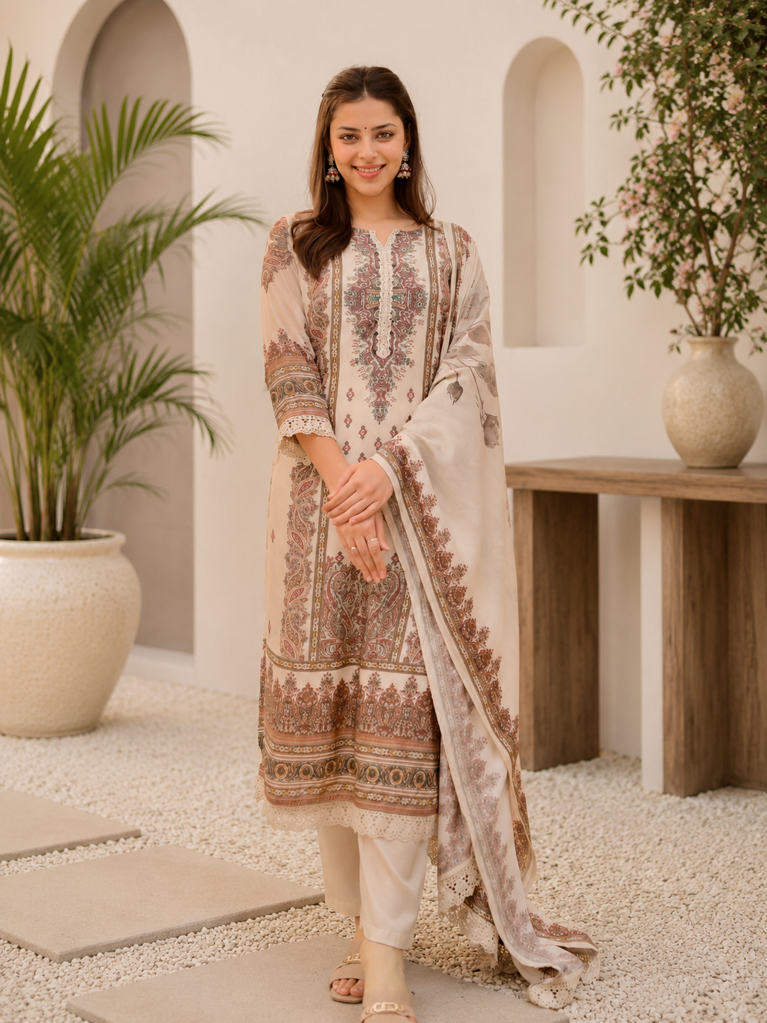 Trendy Ethnic Muslin Printed Suit Set Collection