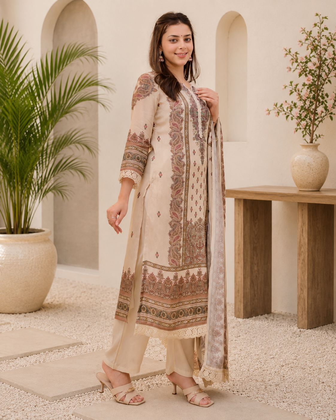 Trendy Ethnic Muslin Printed Suit Set Collection