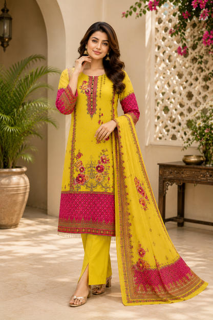 Elegant Yellow Heritage Print Suit Set