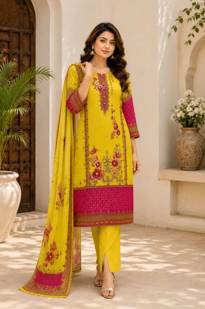 Elegant Yellow Heritage Print Suit Set