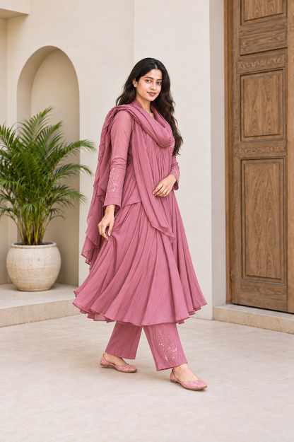 Rosewood Grace Embroidered Flared Suit Set
