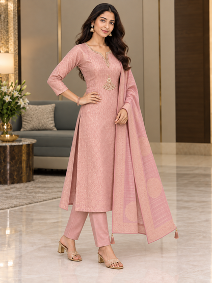 Blush Charm Jacquard Kurta Pant Set