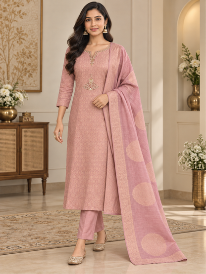 Blush Charm Jacquard Kurta Pant Set