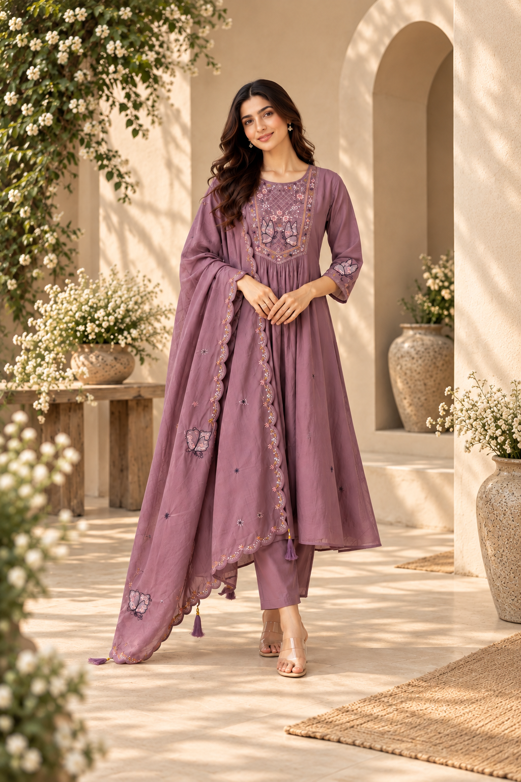 Enchanted Butterfly Embroidered Flared Suit Set