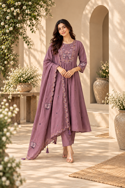 Enchanted Butterfly Embroidered Flared Suit Set