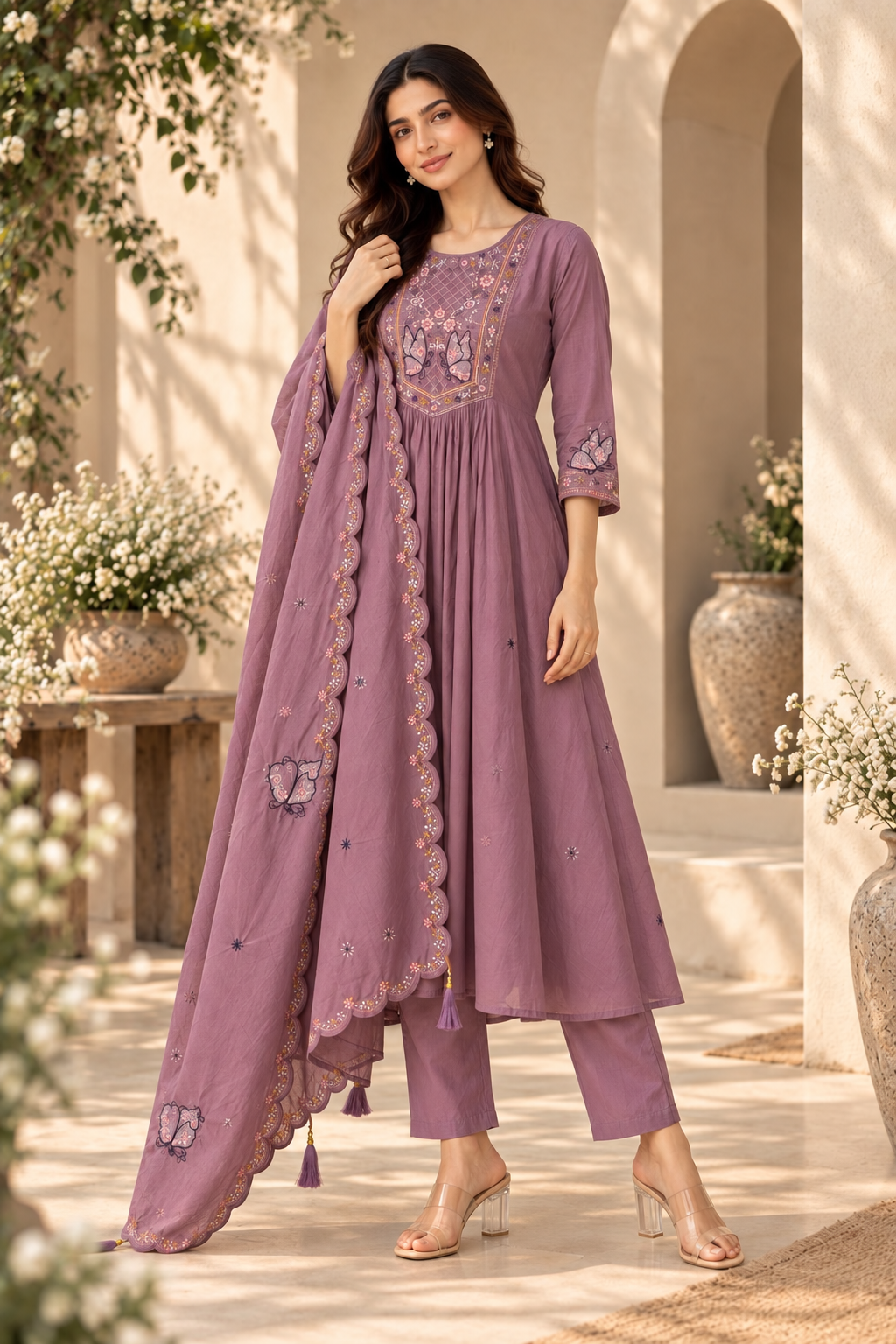 Enchanted Butterfly Embroidered Flared Suit Set