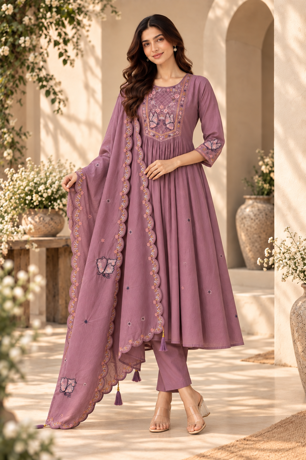 Enchanted Butterfly Embroidered Flared Suit Set