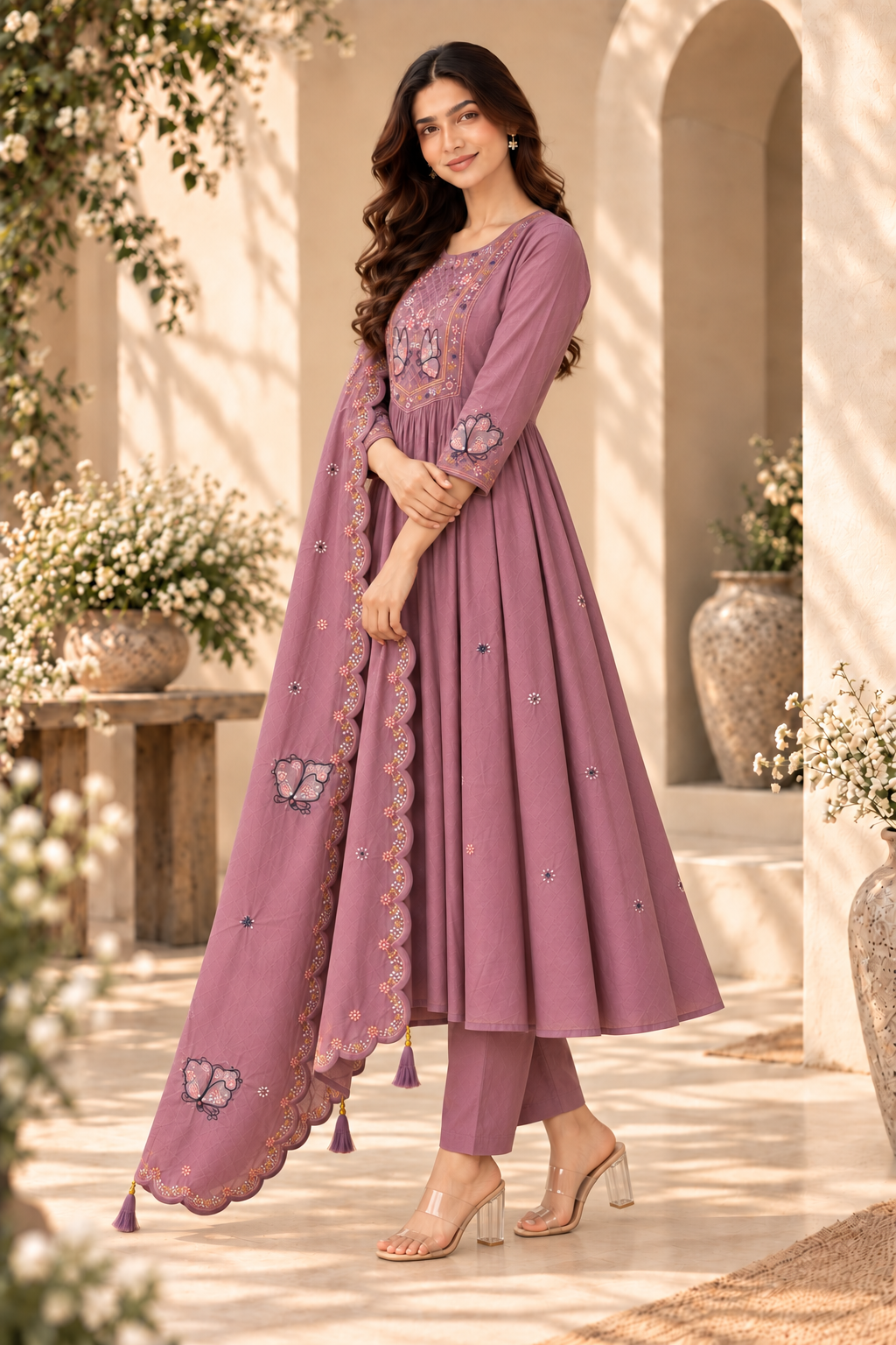 Enchanted Butterfly Embroidered Flared Suit Set