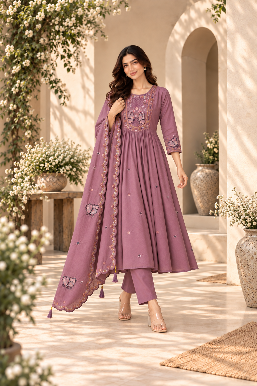 Enchanted Butterfly Embroidered Flared Suit Set
