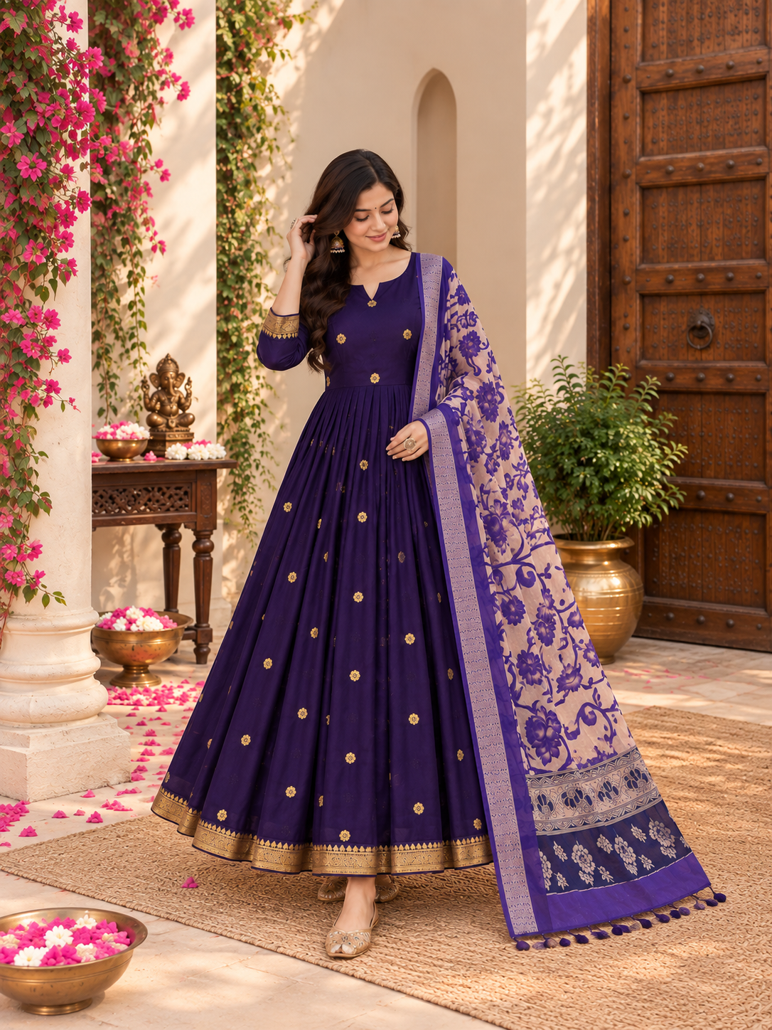 Royal Violet Bloom Festive Anarkali Set