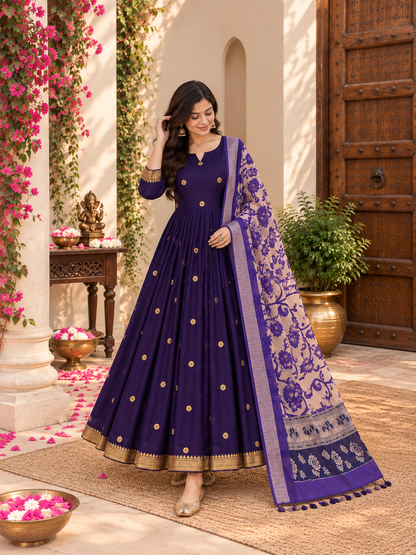 Royal Violet Bloom Festive Anarkali Set