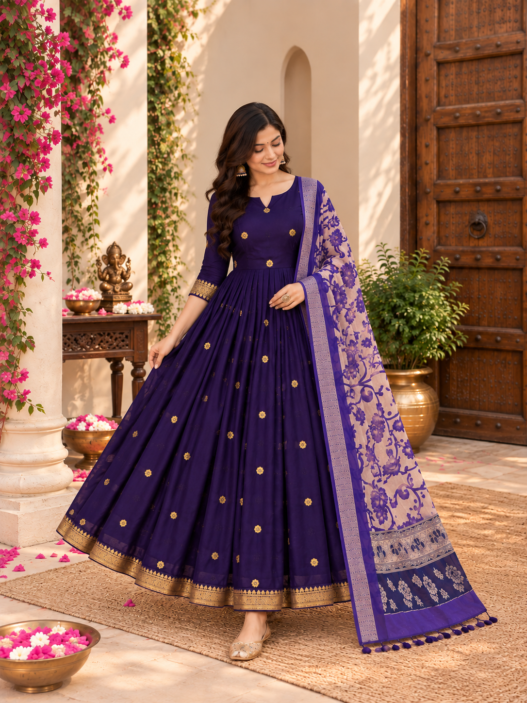 Royal Violet Bloom Festive Anarkali Set