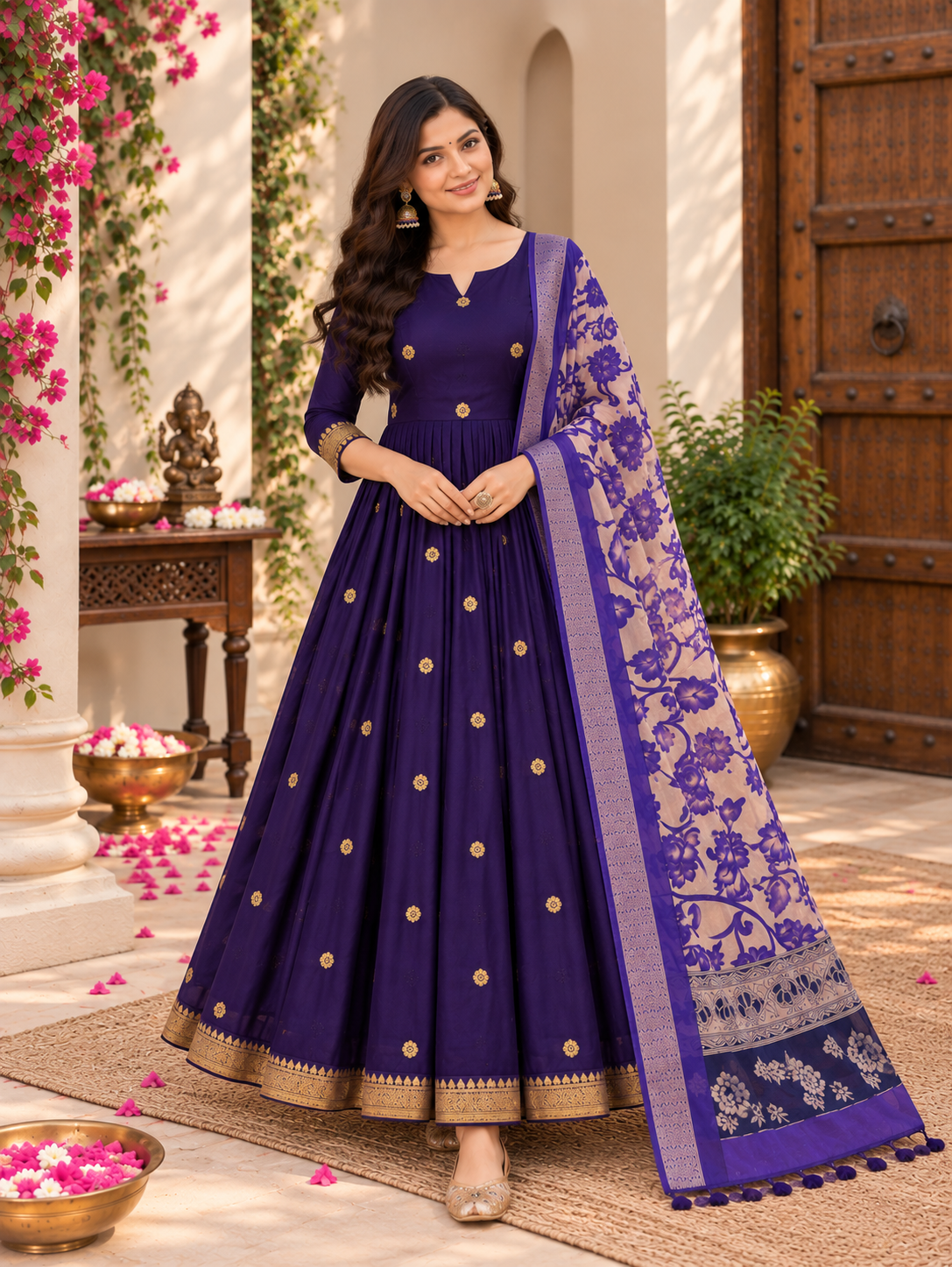 Royal Violet Bloom Festive Anarkali Set