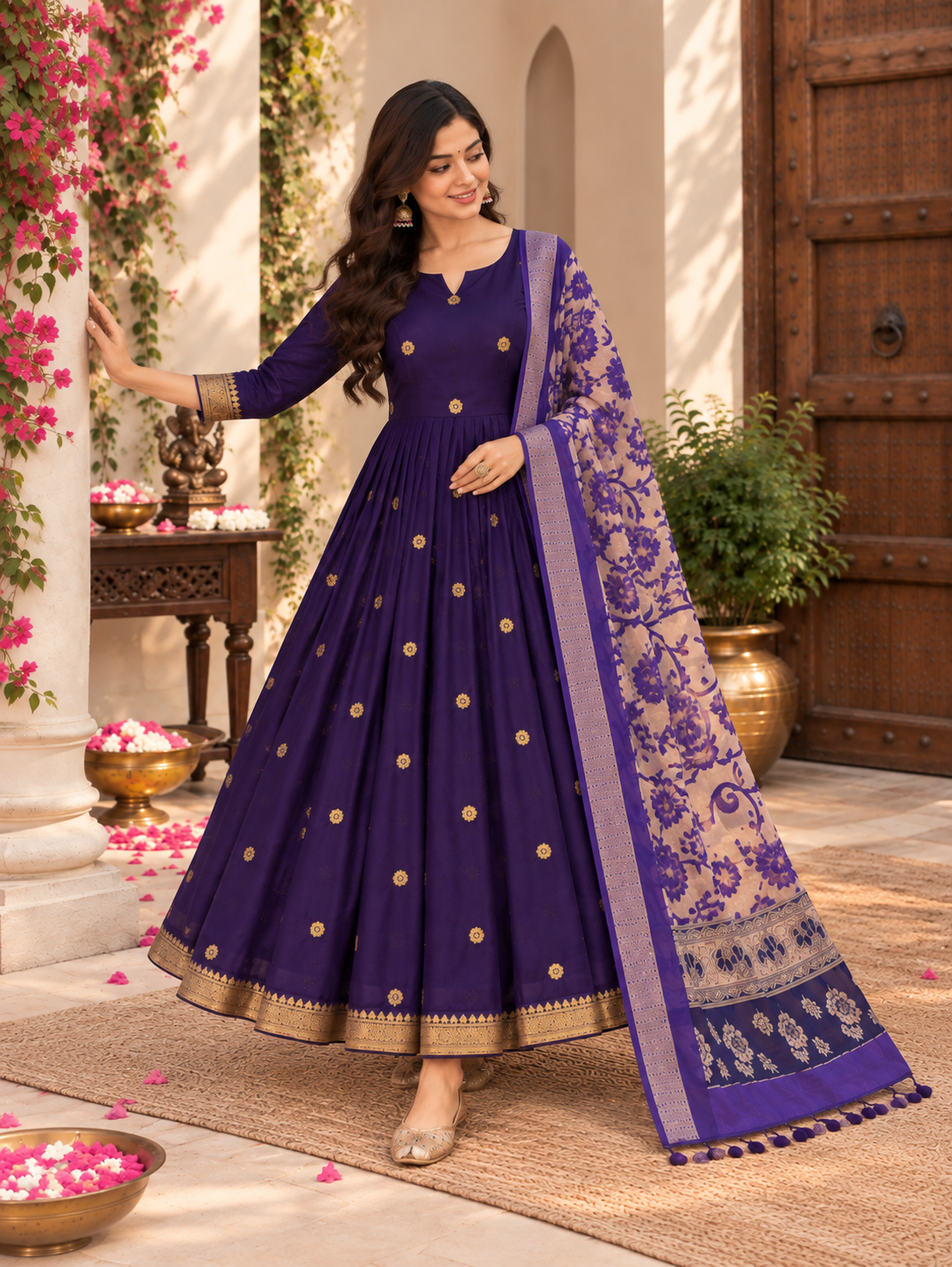 Royal Violet Bloom Festive Anarkali Set