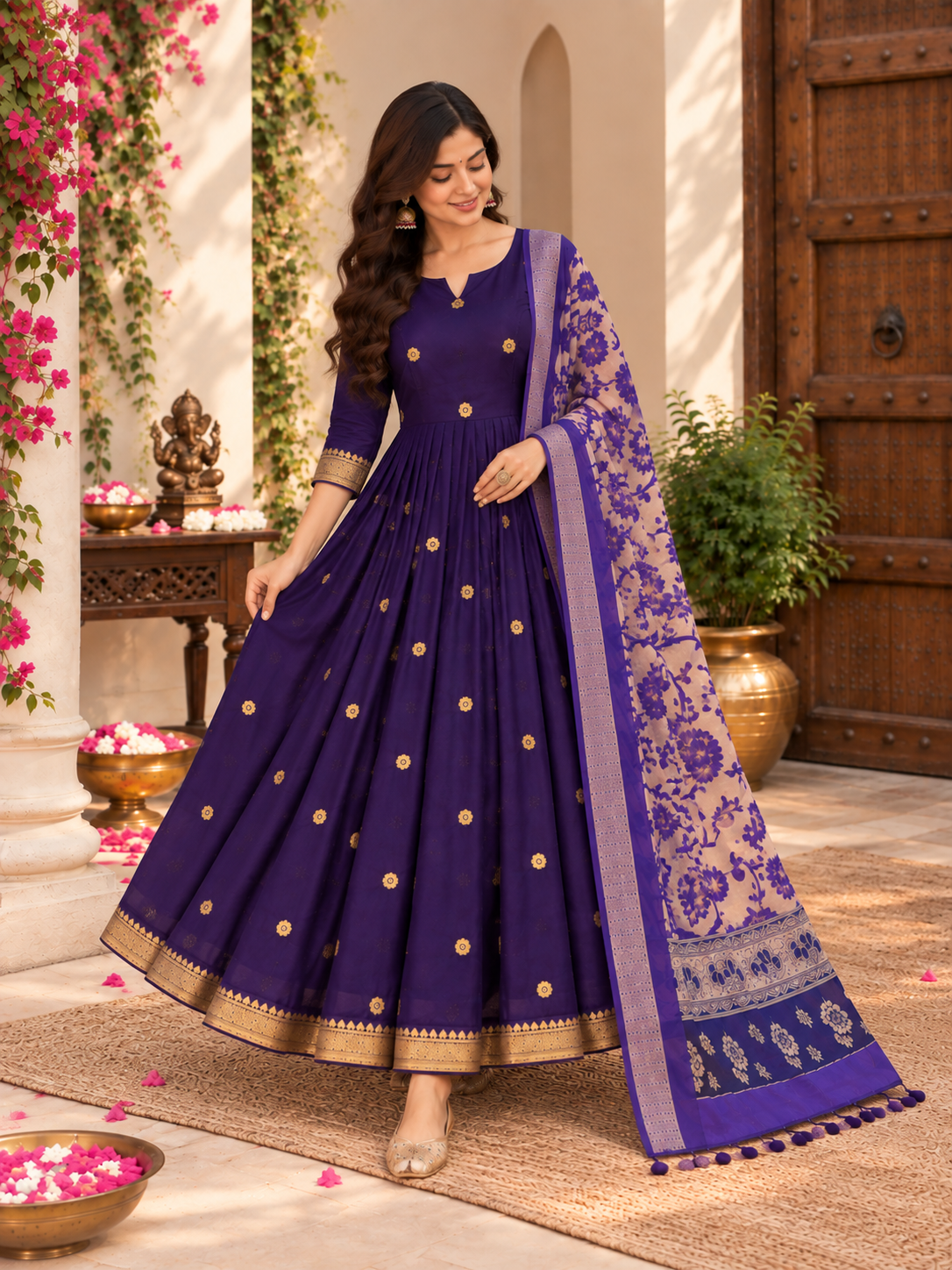 Royal Violet Bloom Festive Anarkali Set