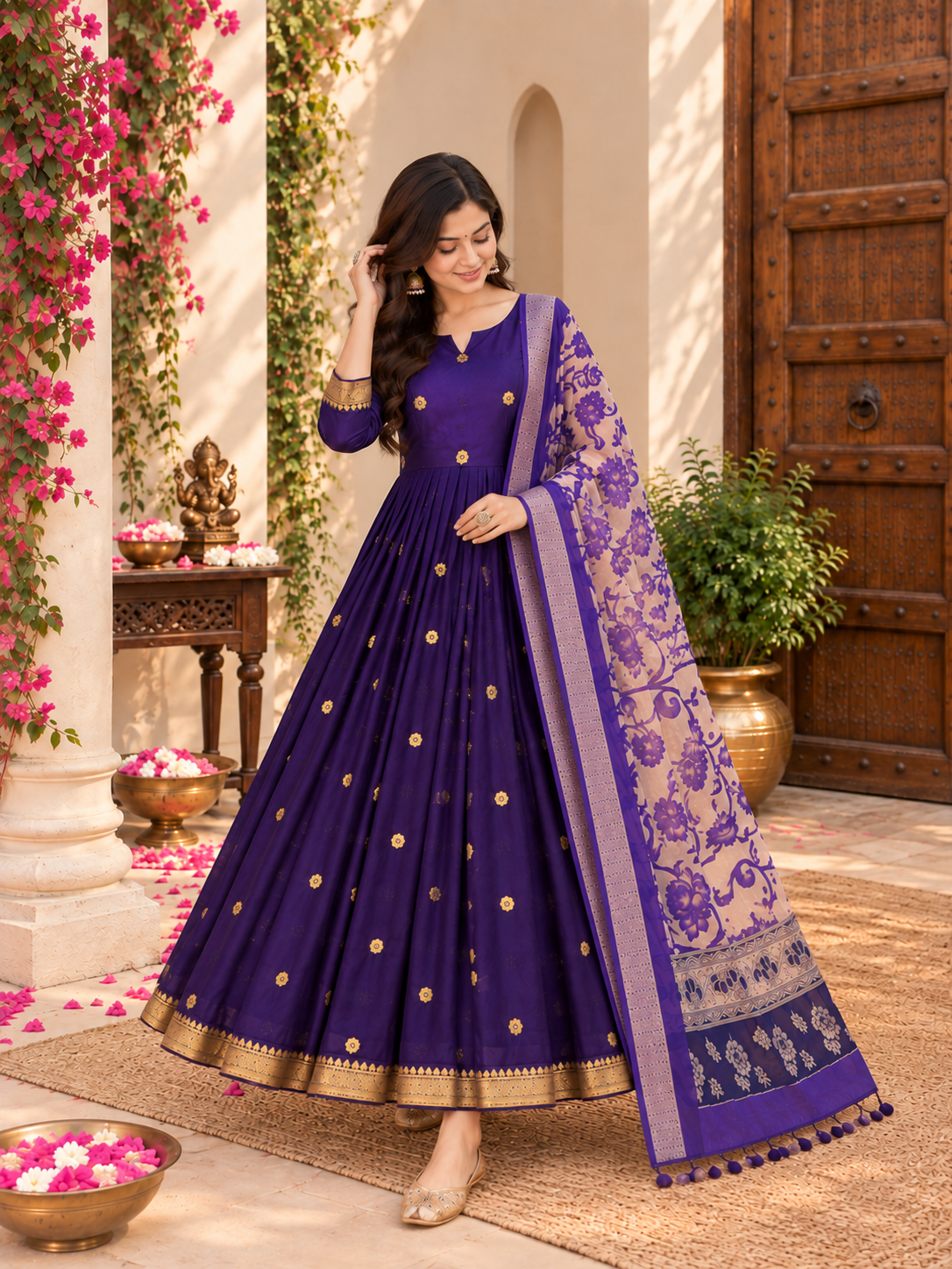 Royal Violet Bloom Festive Anarkali Set