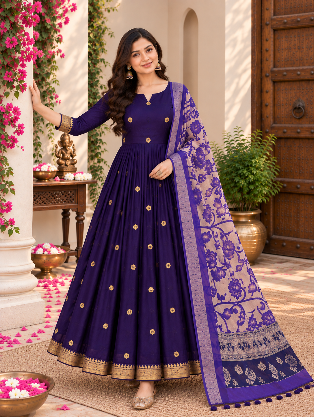 Royal Violet Bloom Festive Anarkali Set
