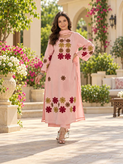 Beautiful Blush Pink Floral Embroidered Suit Set