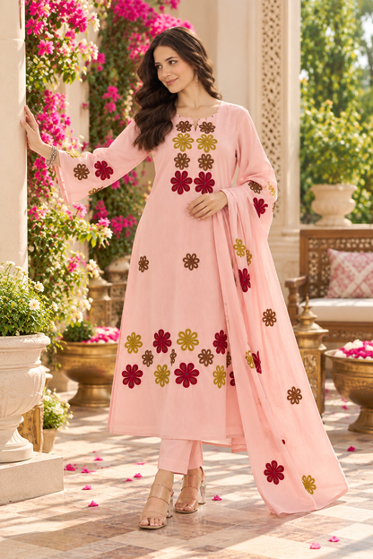 Beautiful Blush Pink Floral Embroidered Suit Set