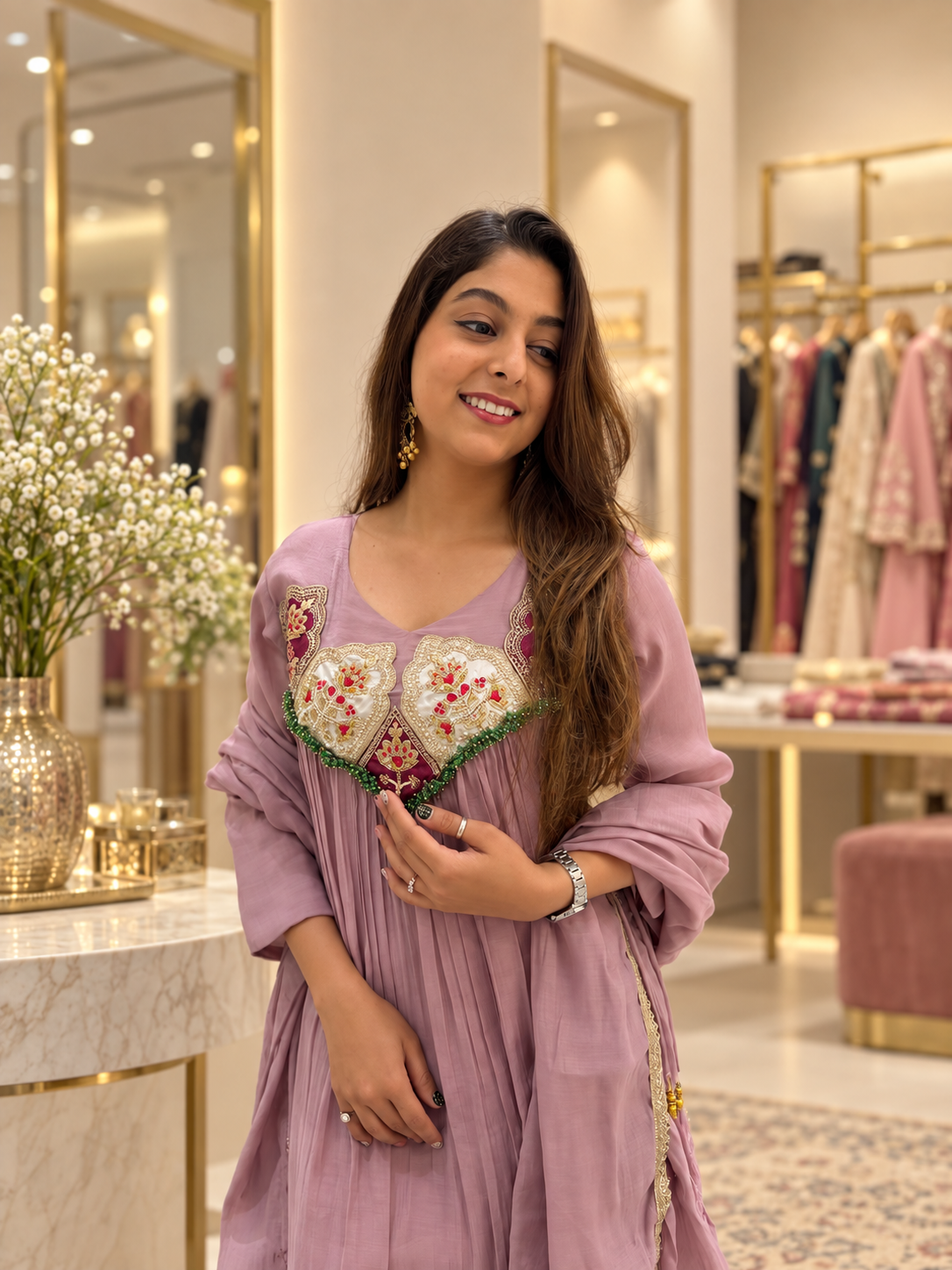 Graceful Mauve Embroidered Anarkali Suit Set
