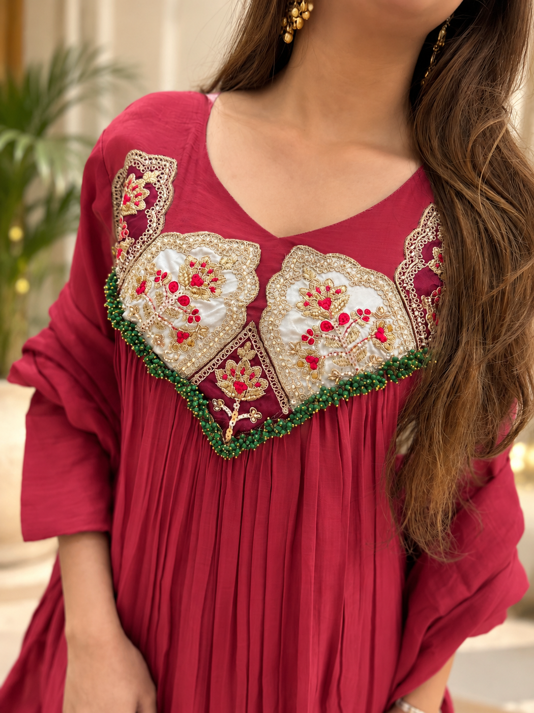 Radiant Deep Rose Embroidered Anarkali Suit Set