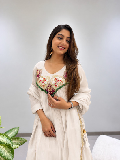 Graceful Off-White Embroidered Anarkali Suit Set