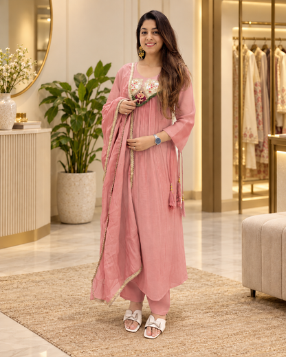 Charming Blush Pink Embroidered Anarkali Suit Set