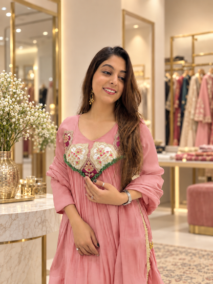 Charming Blush Pink Embroidered Anarkali Suit Set