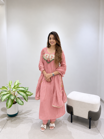 Charming Blush Pink Embroidered Anarkali Suit Set