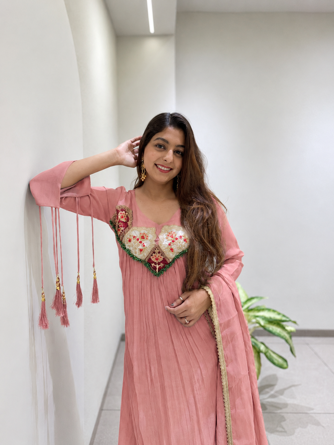 Charming Blush Pink Embroidered Anarkali Suit Set